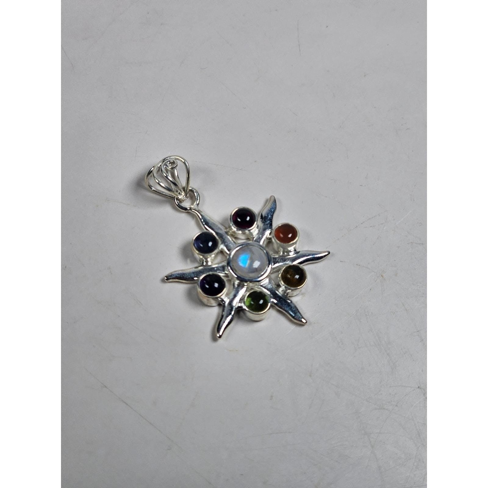 Vintage Sterling Silver Multistone Starburst Pendant .925 No Chain