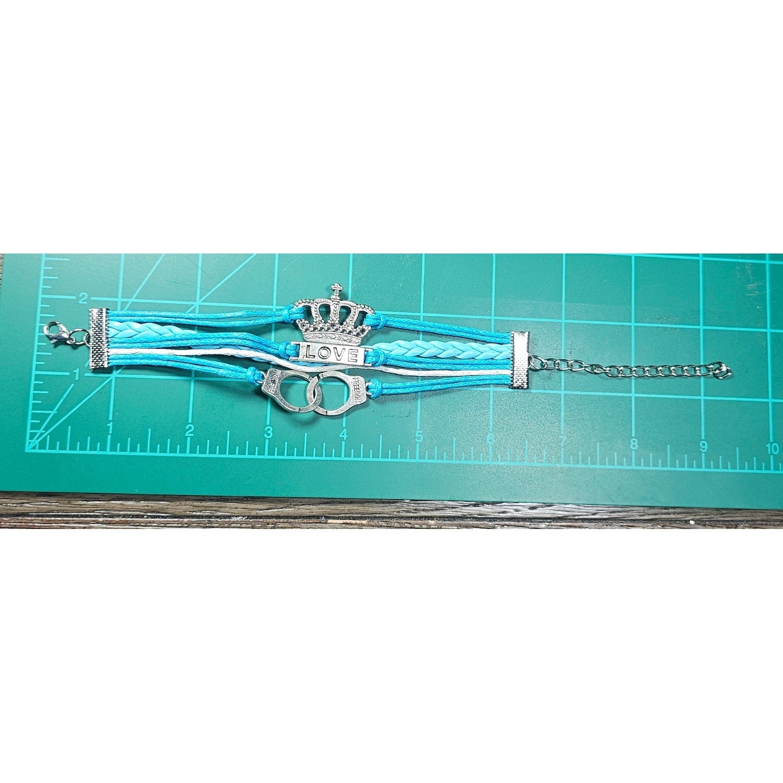 Blue Crown Love Child Bracelet Handcuff Charm Multi Strand