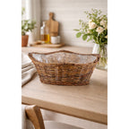 Vintage Wicker Basket with Plastic Liner – Rustic Storage Planter Basket