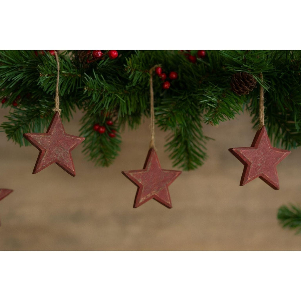 Set of 5 Rustic Wooden Stars | Burgundy Distressed Farmhouse Decor