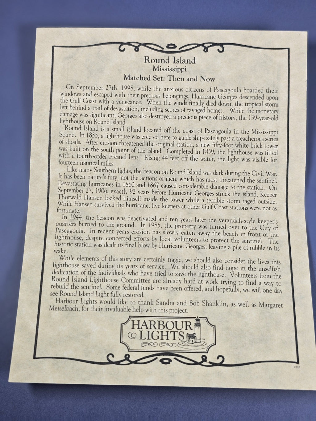 Harbour Lights Round Island Mississippi Today Lighthouse #242 Year 2000