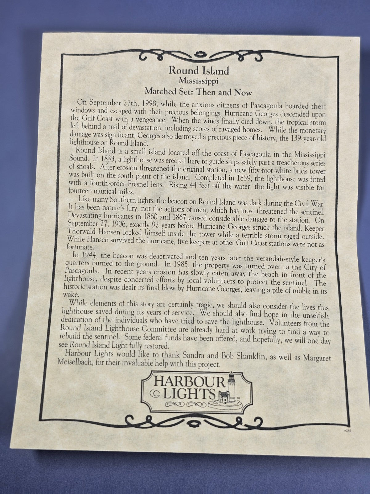 Harbour Lights Round Island Mississippi Today Lighthouse #242 Year 2000