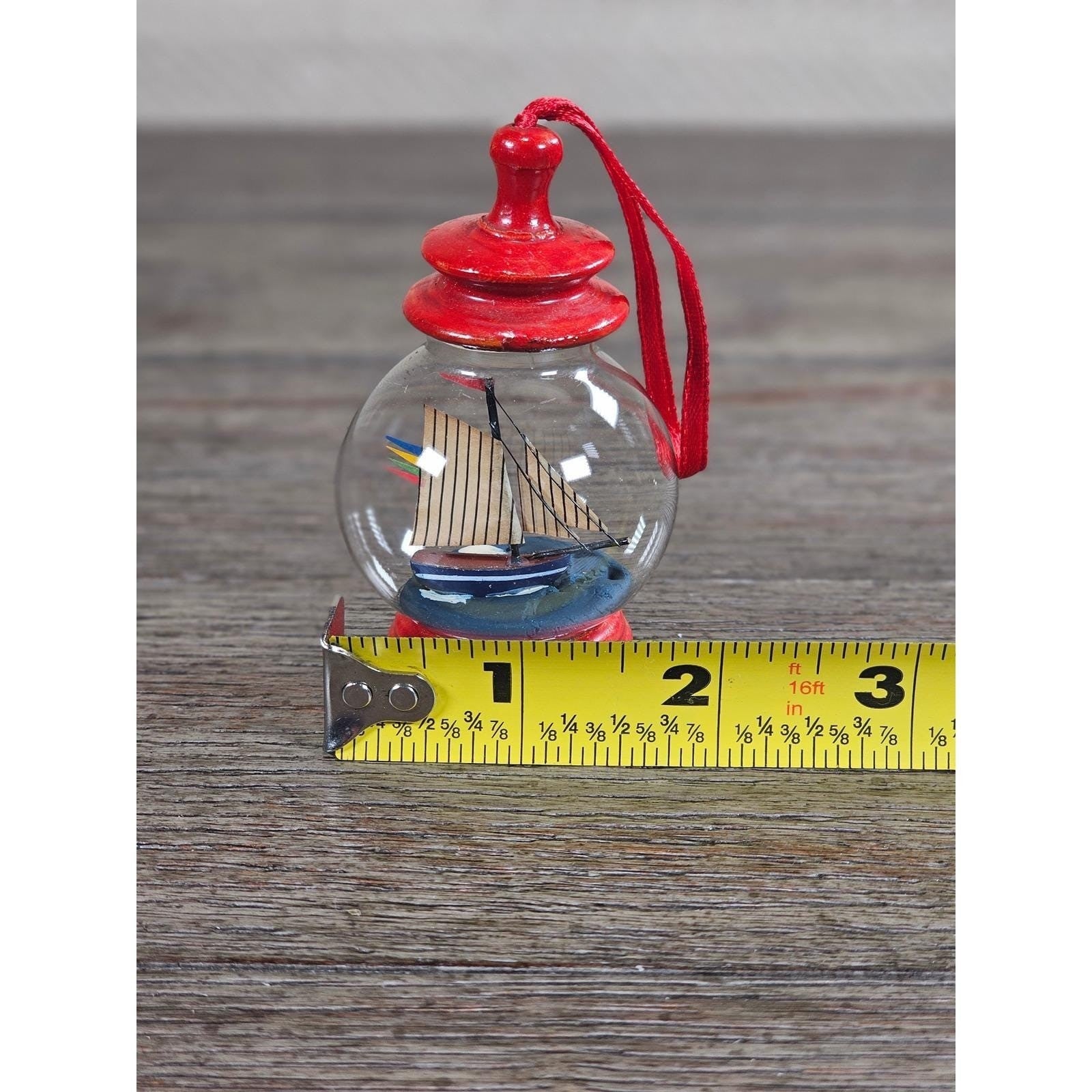 Vintage Style Sailboat Lantern Ornament Wood Glass Nautical Decor