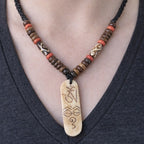 Vintage Carved Pendant Necklace Beaded Tribal Style Statement