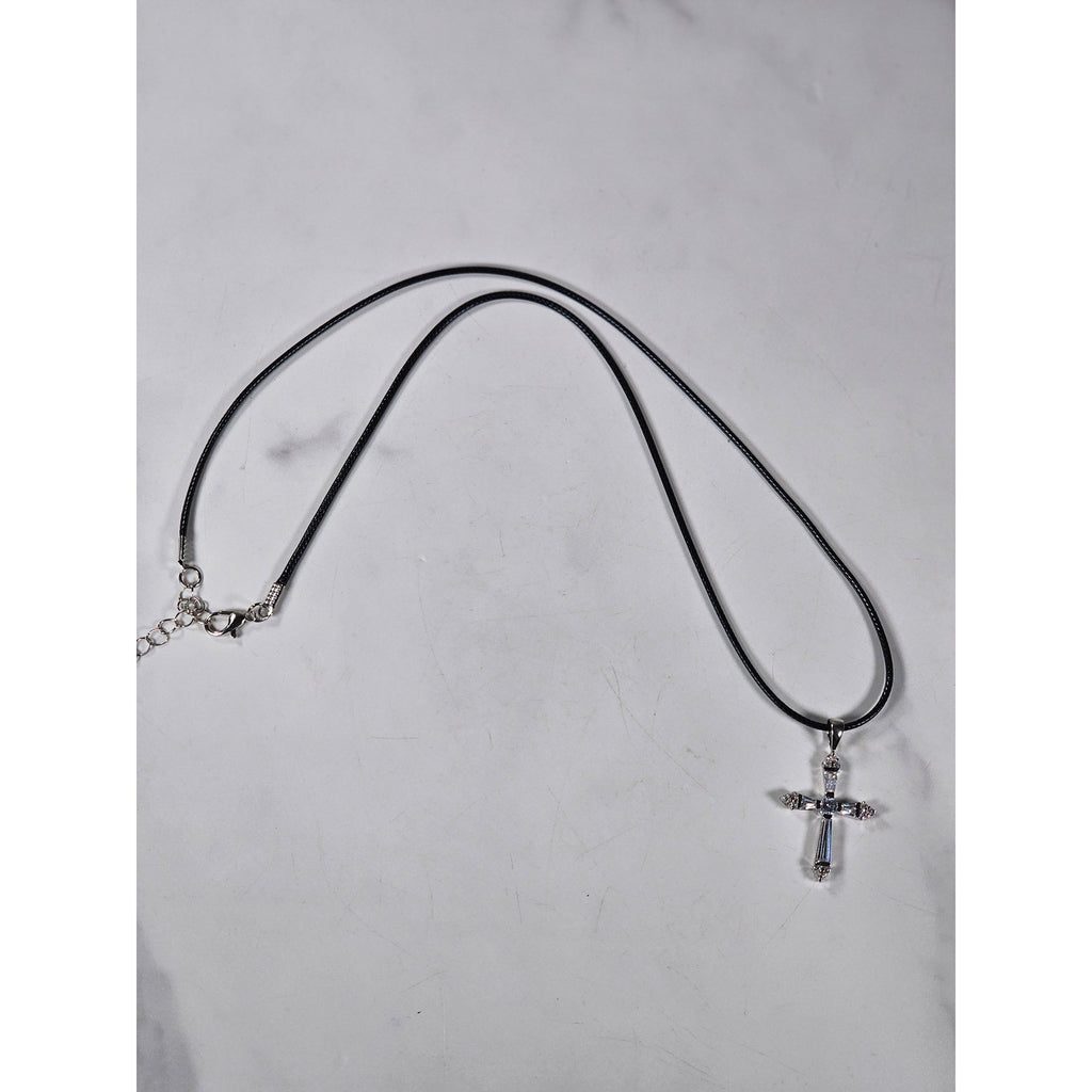 Vintage Sterling Silver Cross Necklace with CZ Stones Pendant