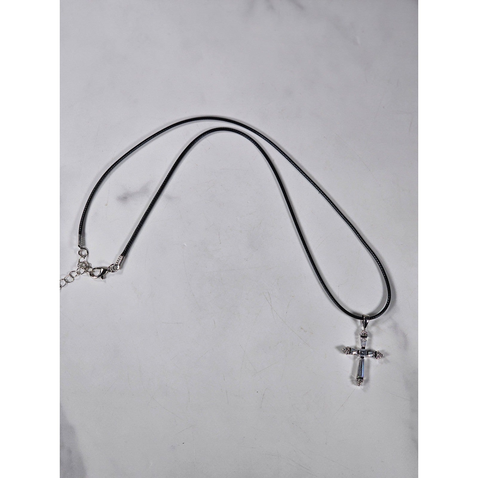 Vintage Sterling Silver Cross Necklace with CZ Stones Pendant