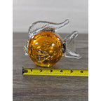 Vintage Amber Art Glass Fish Figurine 5" Hand Blown Bubble Glass