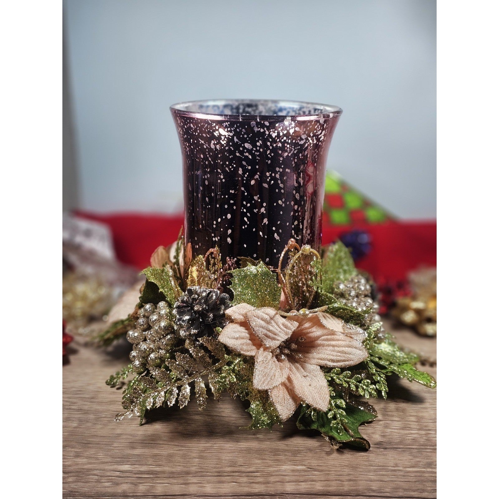 Vintage Pink Glitter Holder Holiday Centerpiece Floral Decor