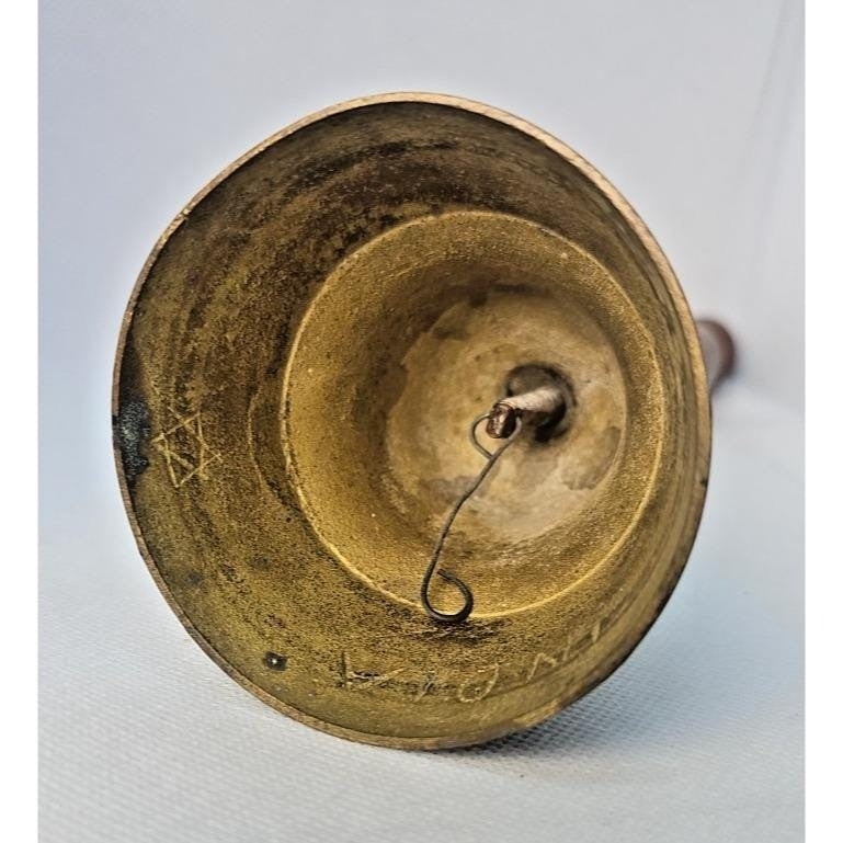 Vintage Brass Wood Bells Set of 2 Etched Decorative Rustic Bells
