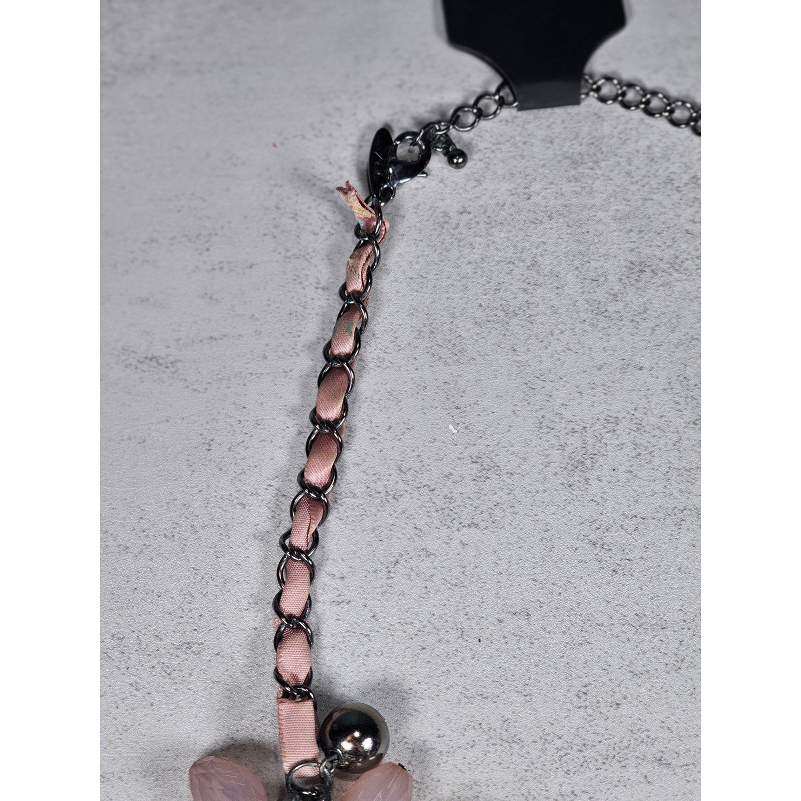 Vintage Pink Beaded Cluster Necklace with Ribbon Chain Detail