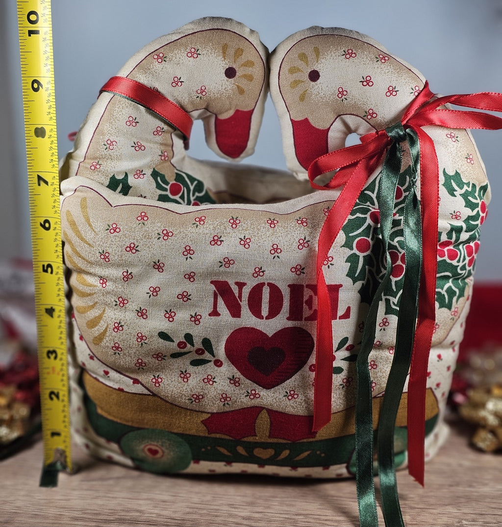 Vintage Handmade Christmas Swans Noel Pillow