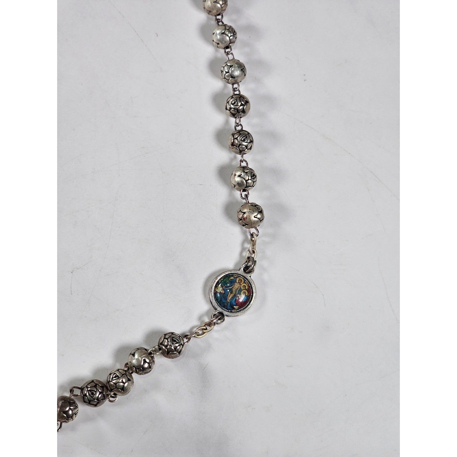 Vintage Rosary Necklace Sacred Heart Cross Religious Medal Beaded
