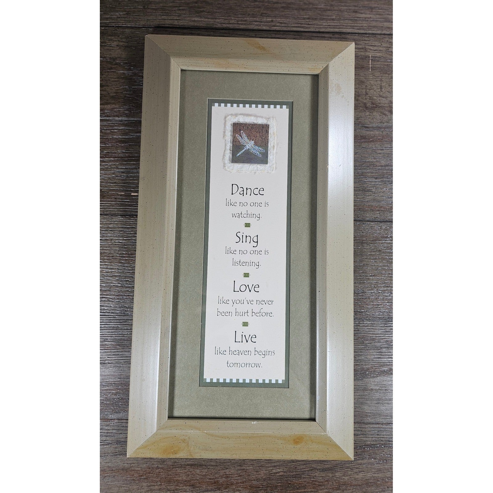 Vintage Framed Inspirational Quote Wall Art 17x9 Dragonfly Print Decor