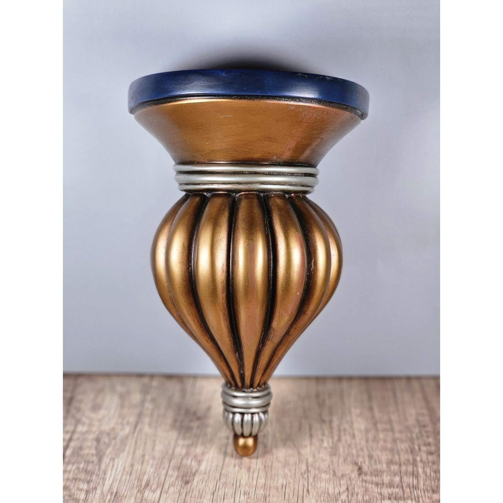 Vintage Wall Corbel Gold Blue Plate Holder Ornate Decorative Shelf