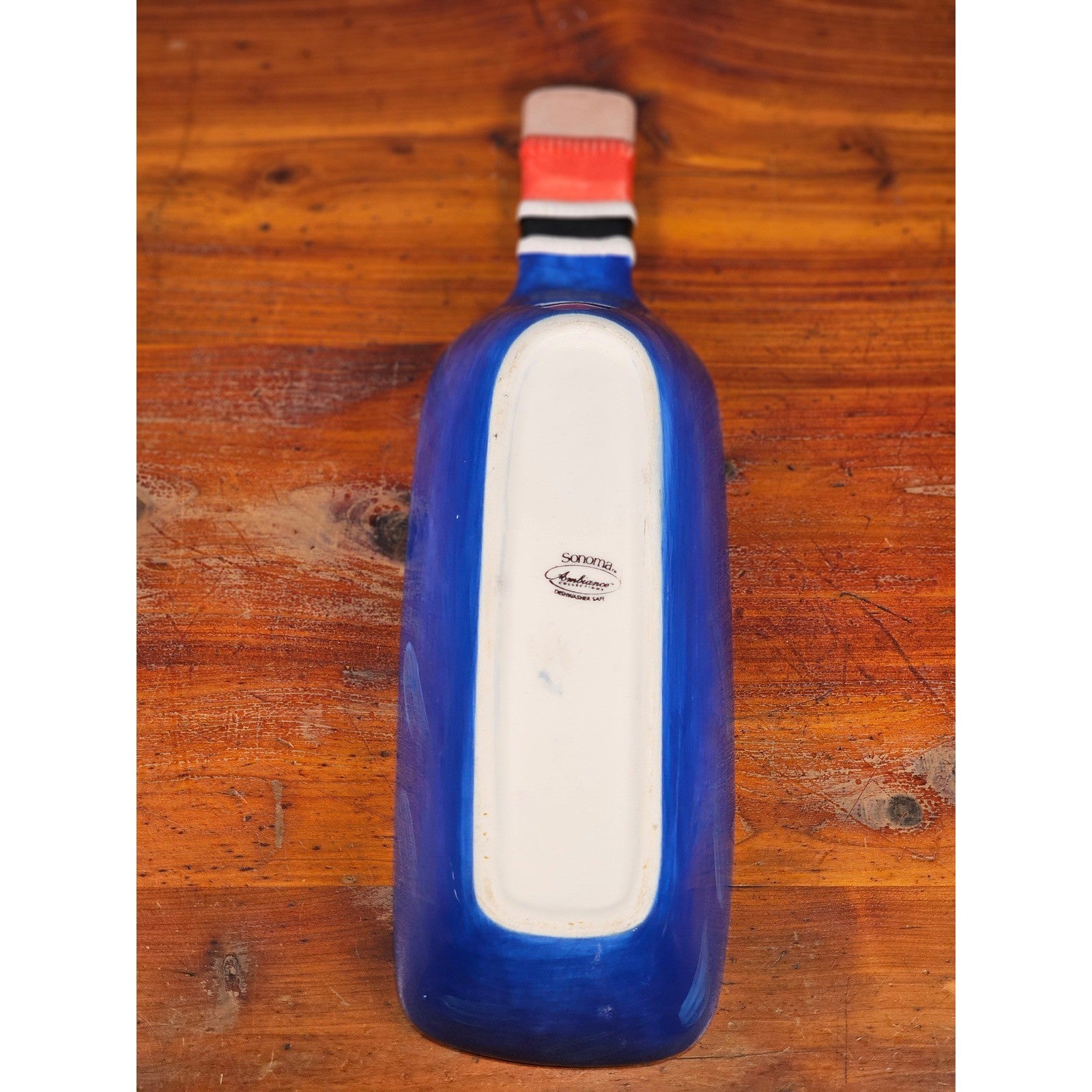 Blue Ceramic Wine Bottle Shaped Serving Dish with Chardonnay Scene NAPA VALLEY