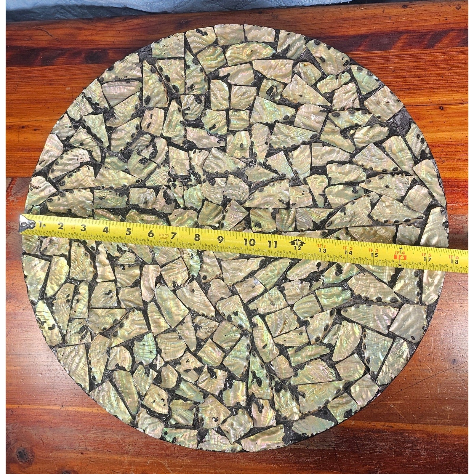 Vintage Abalone Shell Mosaic Tray or Wall Decor Round 18 Inch Coastal