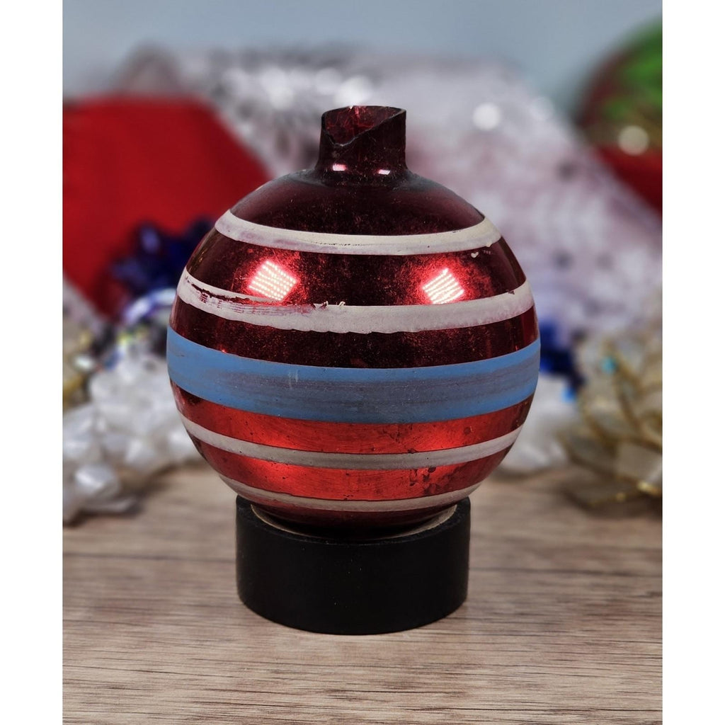 Vintage Hand Blown Glass Christmas Ornaments Stripes Stars Set of 3