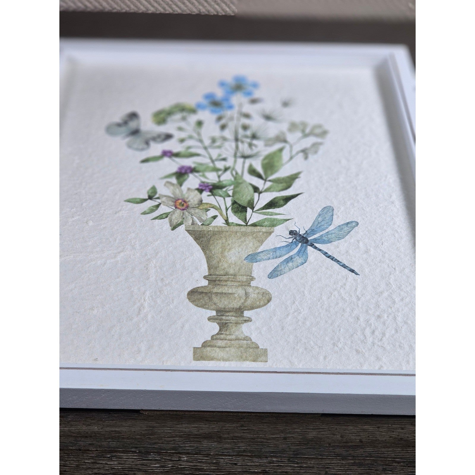 Textured Botanical Print Framed Wall or Tabletop Floral Decor