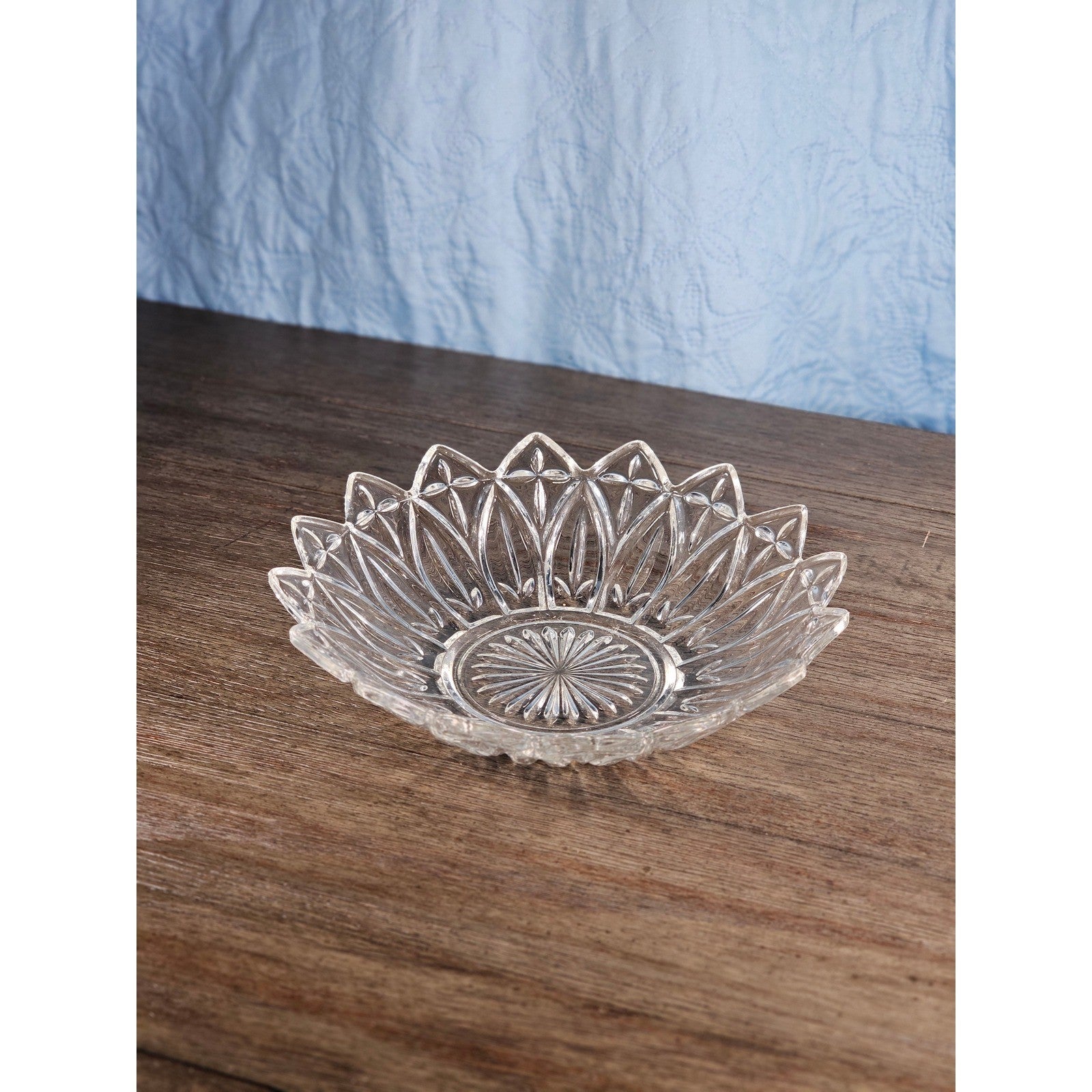 Vintage Pressed Glass Bowl Scalloped Edge 10 Inch Clear Glass Serving Dish