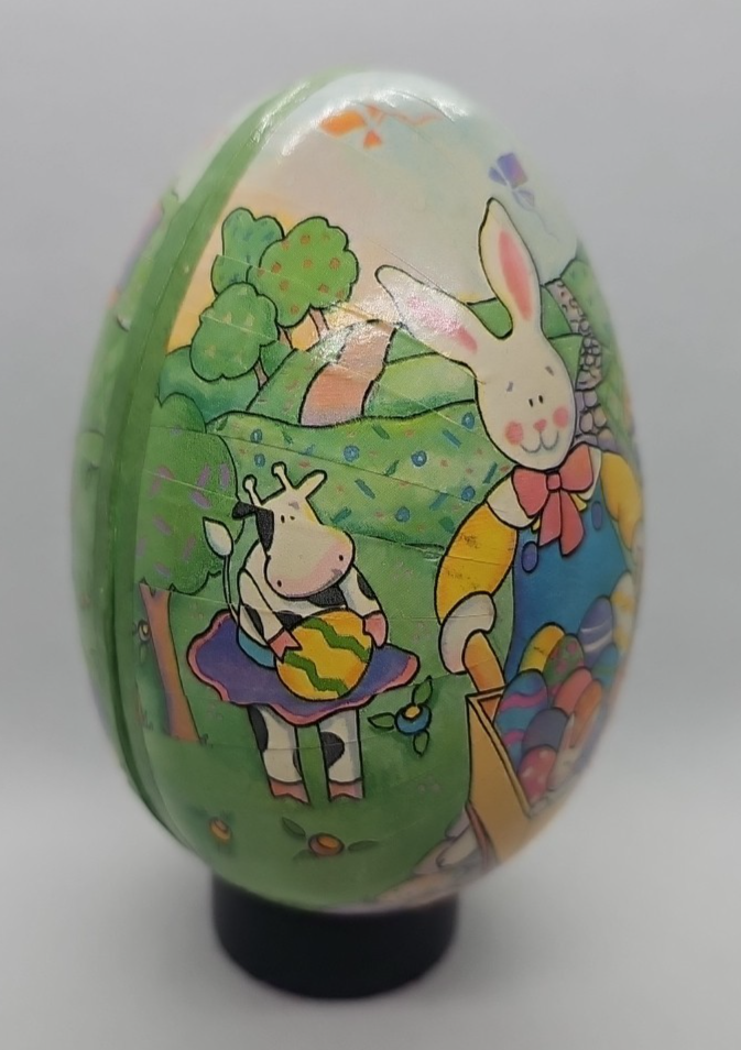 Vintage Paper Mache Egg Rabbit with Wheelbarrow Full of Eggs