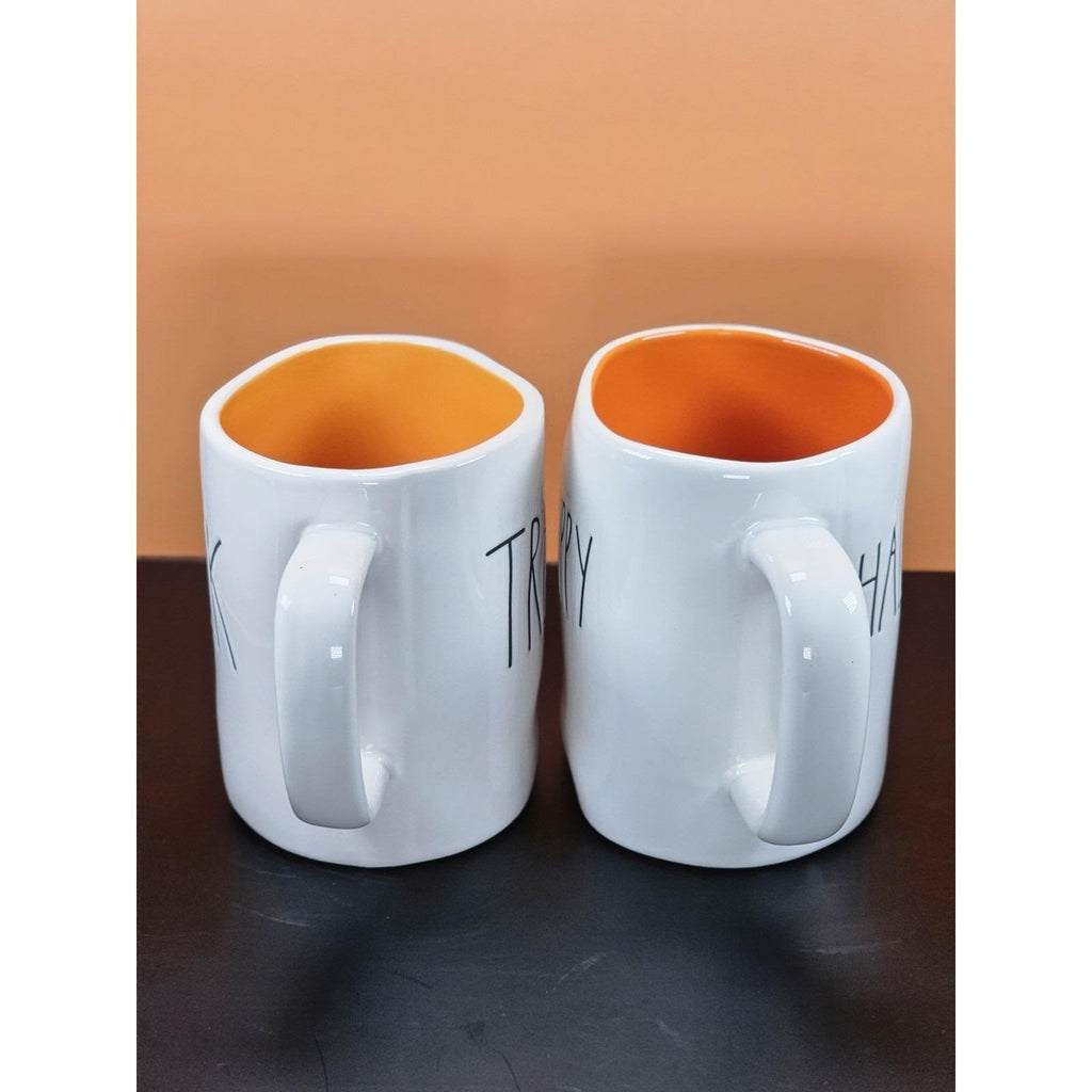 Vintage Rae Dunn Halloween Mugs Set Orange Interior Double Sided Ceramic