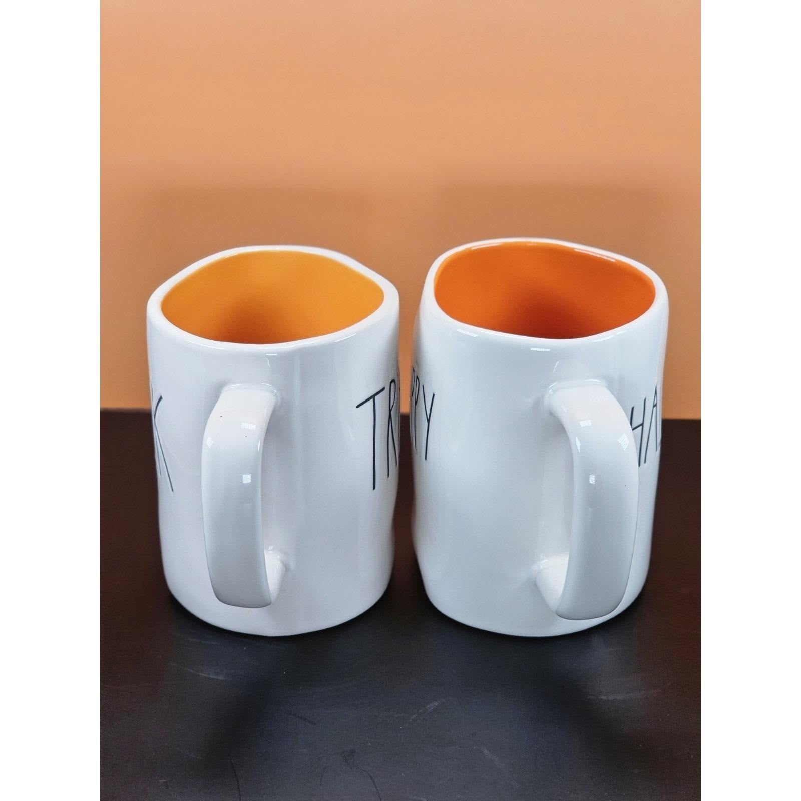 Vintage Rae Dunn Halloween Mugs Set Orange Interior Double Sided Ceramic