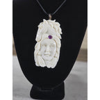 Vintage Carved Horse & Female Pendant Necklace Purple Stone
