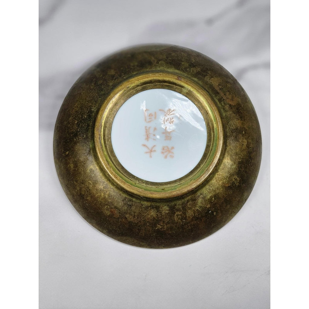 Vintage Hand-Painted Macau Floral Trinket Dish with Gold Rim