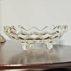 Vintage Fostoria American Cubist Glass Bowl 3 Footed Sawtooth Rim