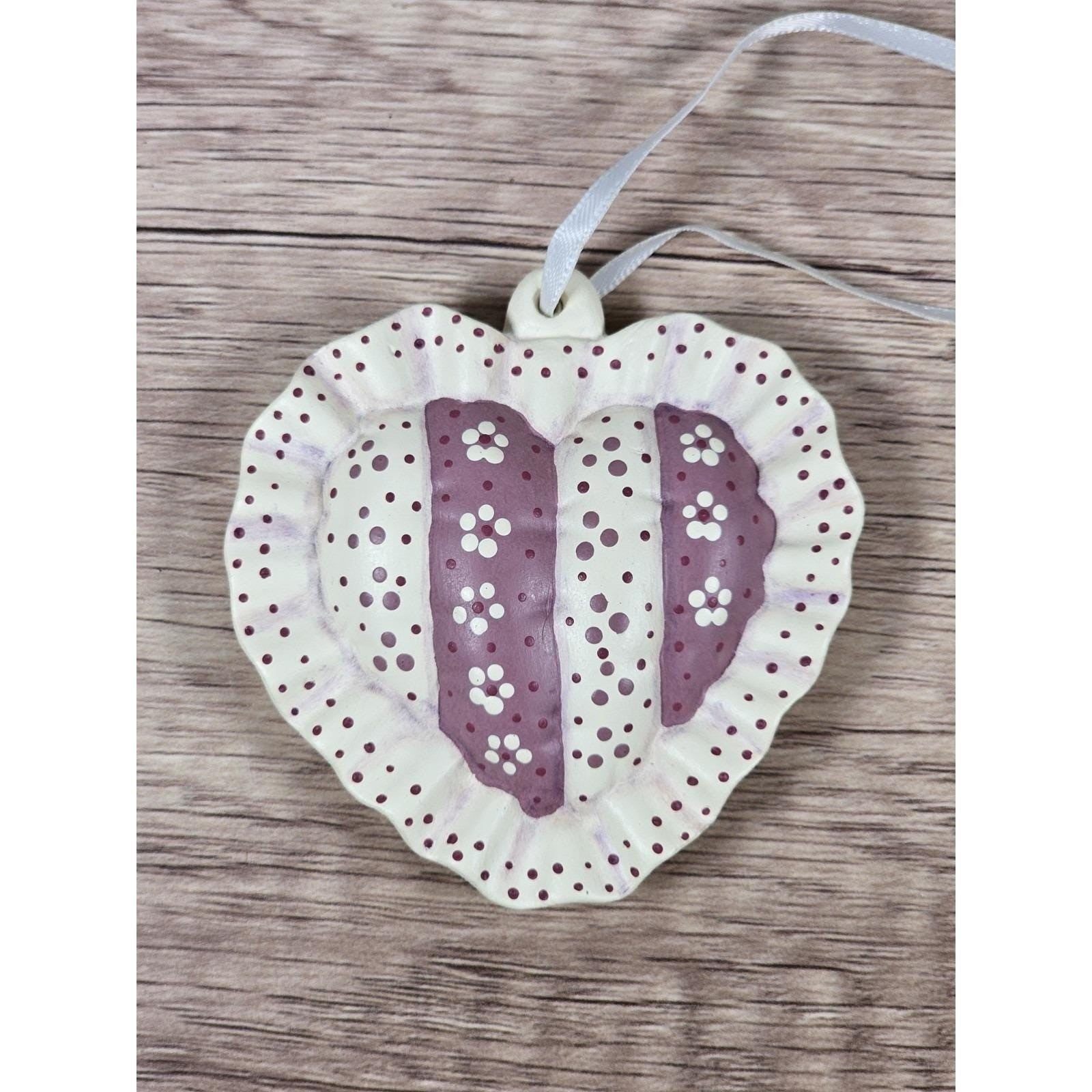 Vintage Heart Ornament Pink Floral Ceramic 1987 Christmas Decor