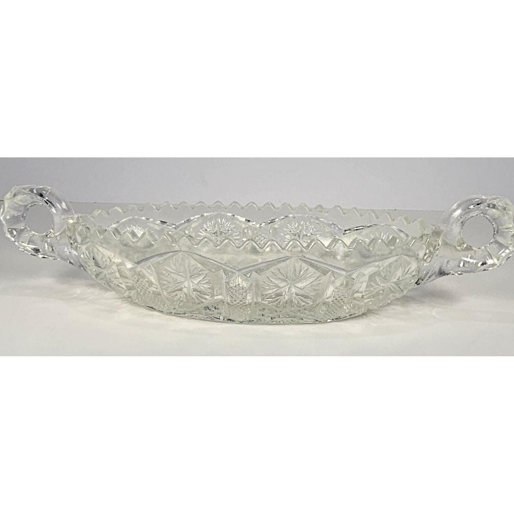 Cut Glass Candy Dish Starburst Pattern Handled Vintage