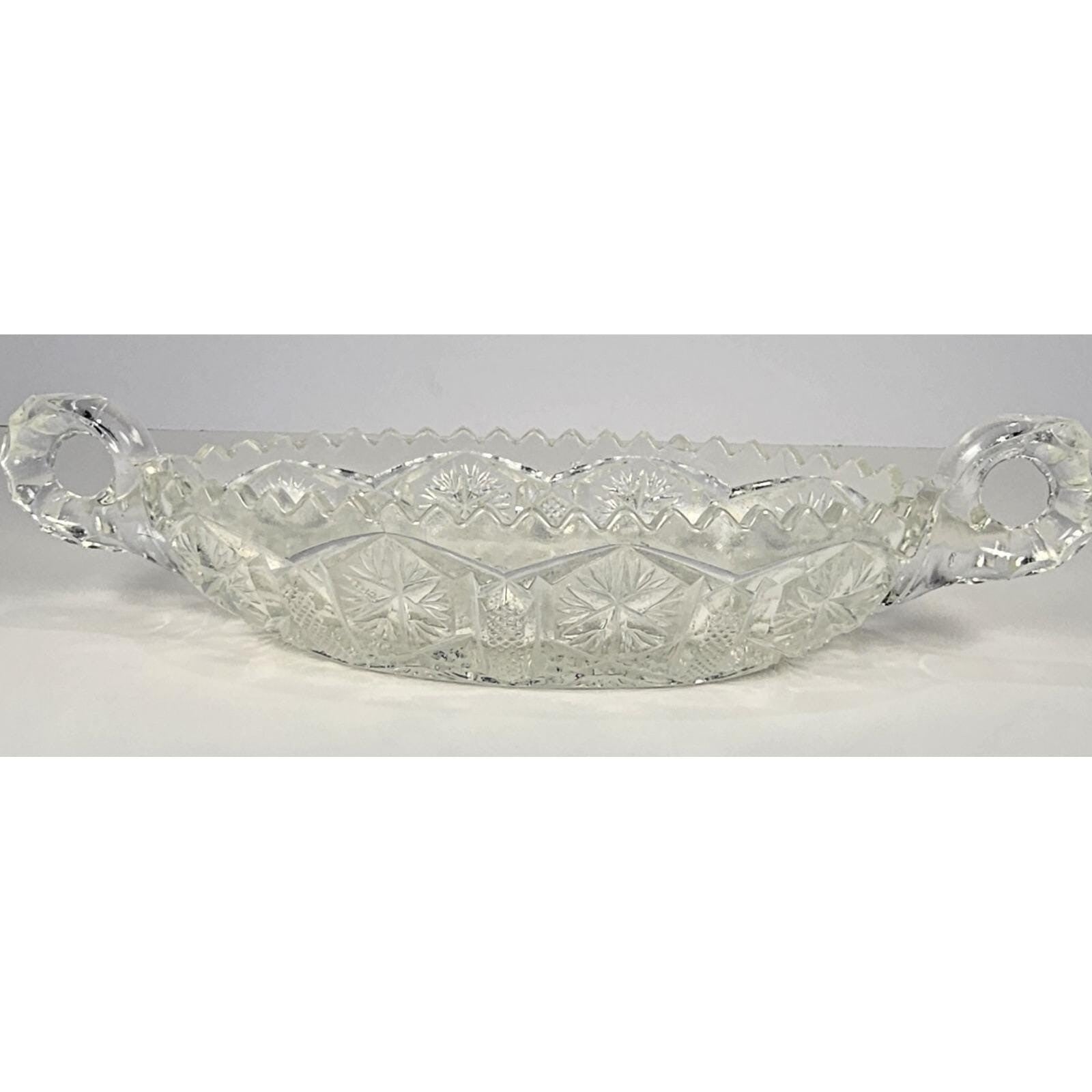Cut Glass Candy Dish Starburst Pattern Handled Vintage