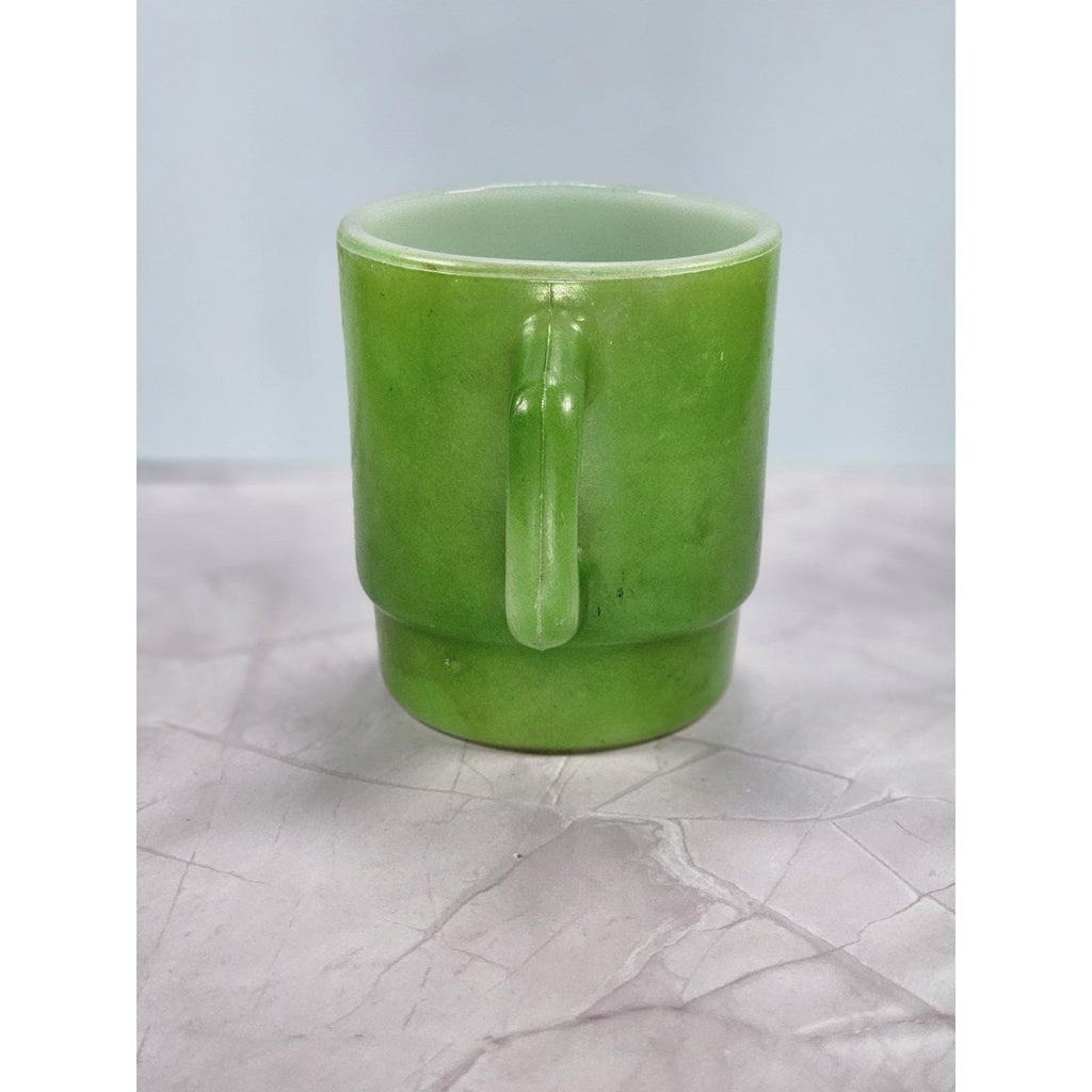 Vintage Anchor Hocking Green Stackable Mug Oven-Proof Glass 3.5"