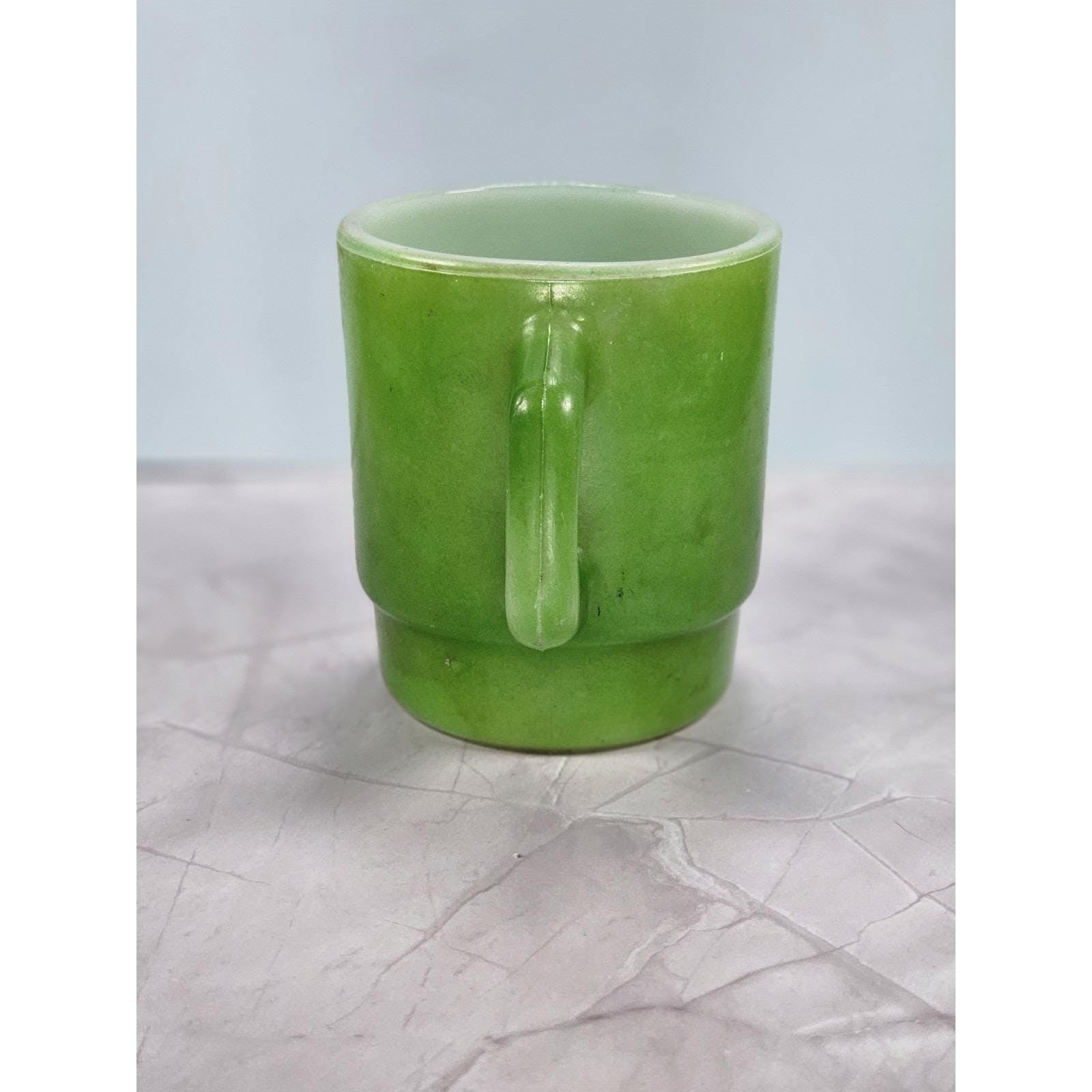 Vintage Anchor Hocking Green Stackable Mug Oven-Proof Glass 3.5"