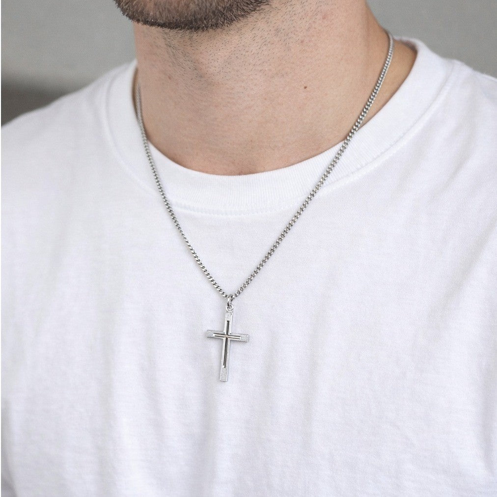 Vintage Silver Tone Cross Necklace with Chain Christian Jewelry