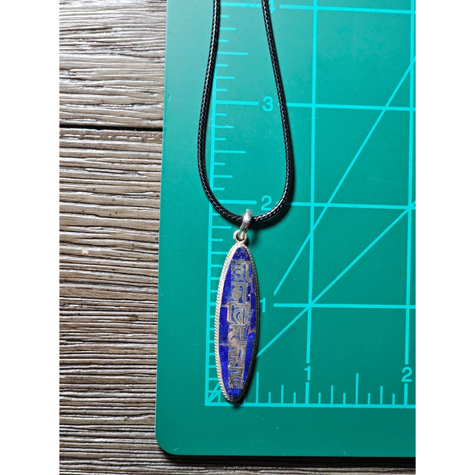 Vintage Sterling Silver Blue Enamel Script Pendant Necklace