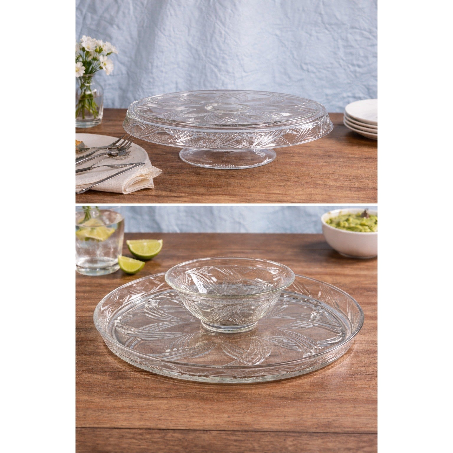 Vintage Pressed Glass Reversible Food Display Stand with Dip Bowl 11"