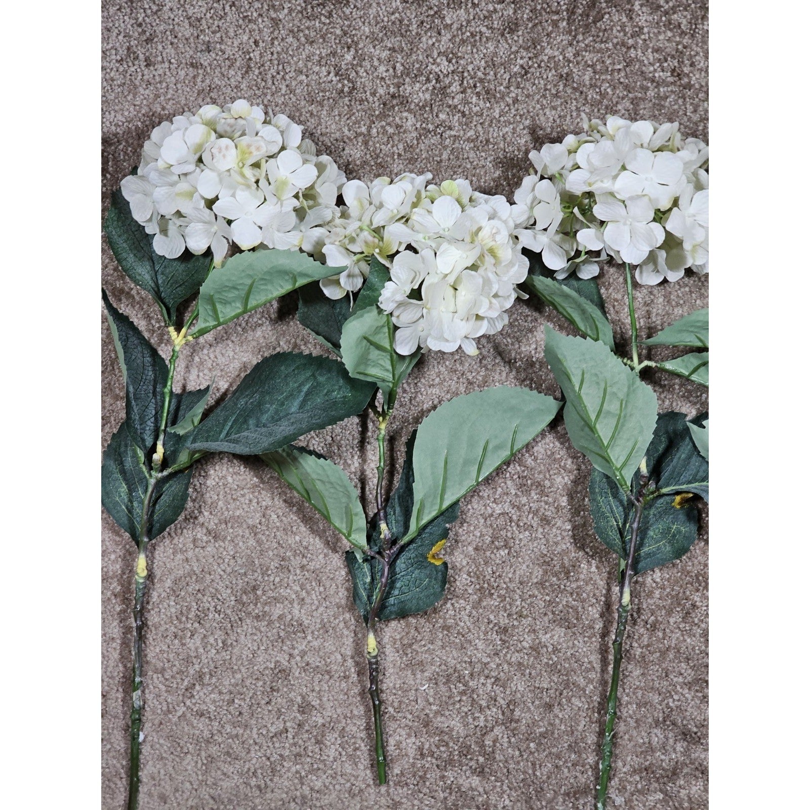Vintage Artificial Hydrangea Flowers Set of 4 White Floral Stems