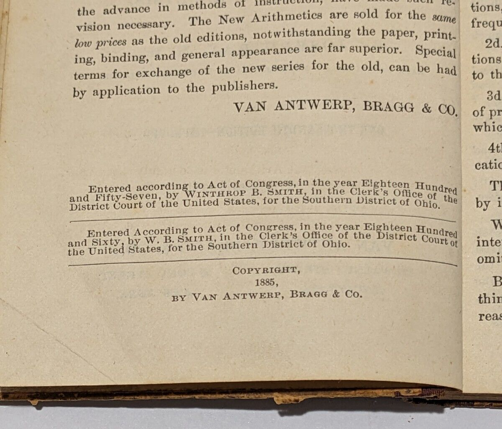 Intellectual Arithmetic by Induction & Analysis Joseph Ray Vintage School Book