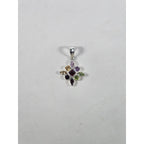 Vintage Sterling Silver Multi-Stone Gemstone Pendant, 925 Floral Design No Chain