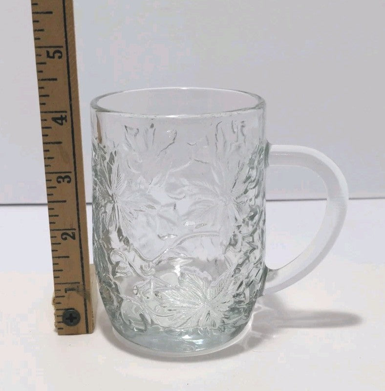 Set of 3 Princess House Fantasia Clear Glass Poinsettia Design Coffee Mug Cup