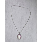 Vintage Angel Cameo Pendant Necklace Pink Relief Silver Tone Oval