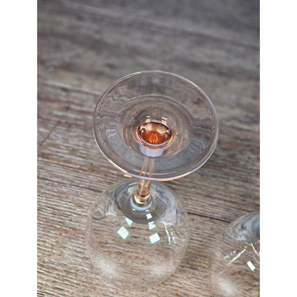 Vintage Pink Stem Wine Glasses Set of 2 Clear Bowl 8.5 Inch