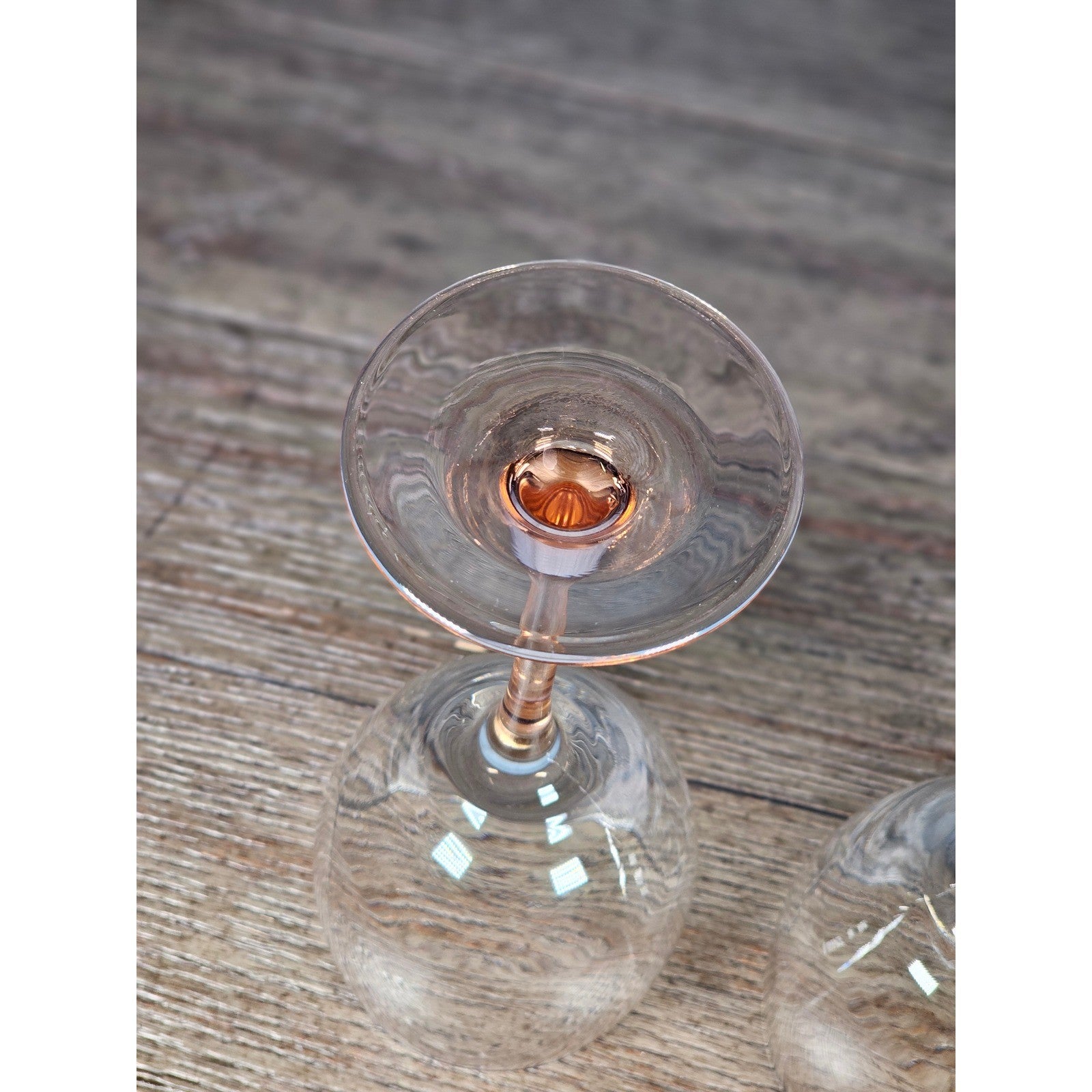 Vintage Pink Stem Wine Glasses Set of 2 Clear Bowl 8.5 Inch