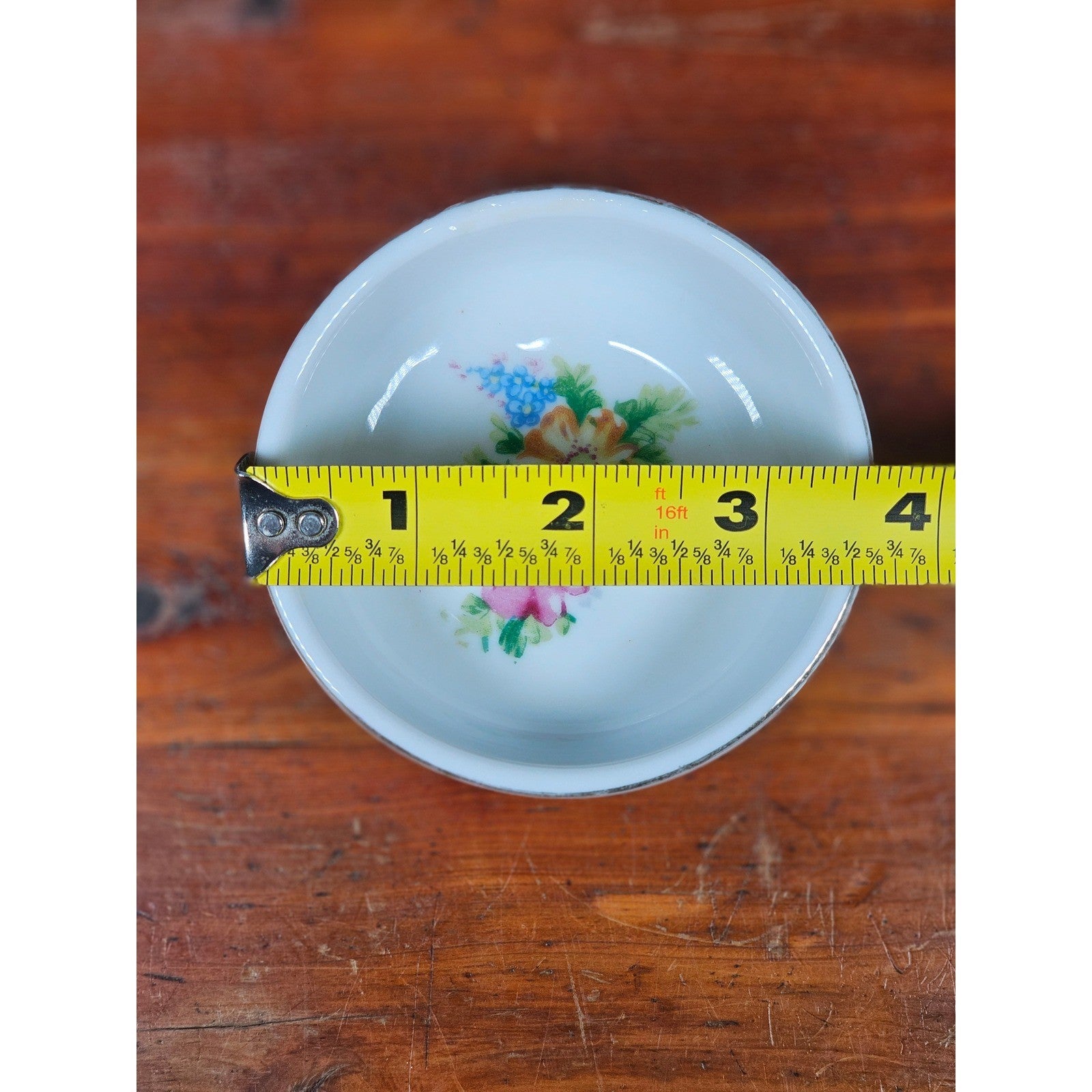 Vintage Floral Porcelain Dipping Bowl with Gold Rim – Small Trinket Dish