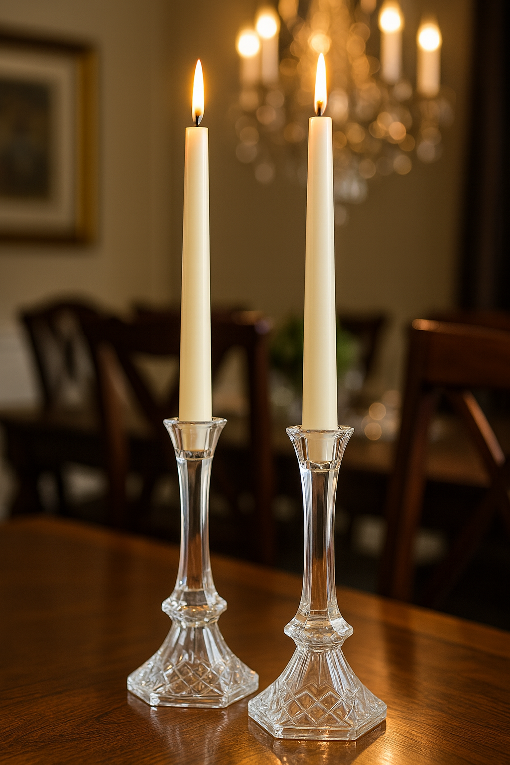 Set of 2 Vintage Crystal Diamond-Pattern Octagon Candlestick Holders 7.5″ x 4″