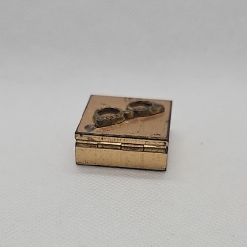 Vintage Metal Brass Pill Box  Glasses Raised Deco Square