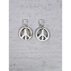 Vintage Boho Peace Sign Dangle Earrings Sterling Silver Hooks White Brown 1.5"