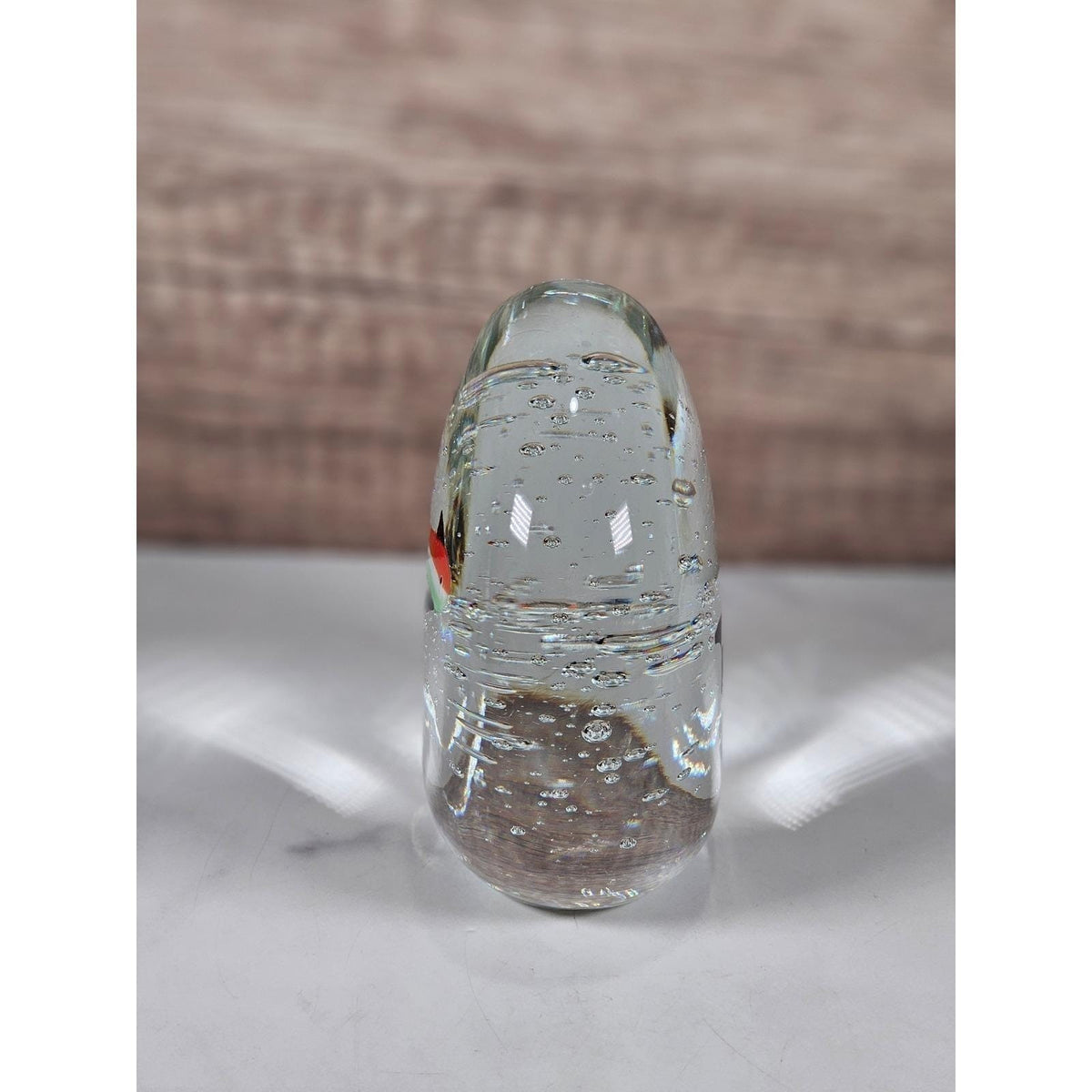Vintage Glass Paperweight Three Fish Bubble Art Coastal Decor