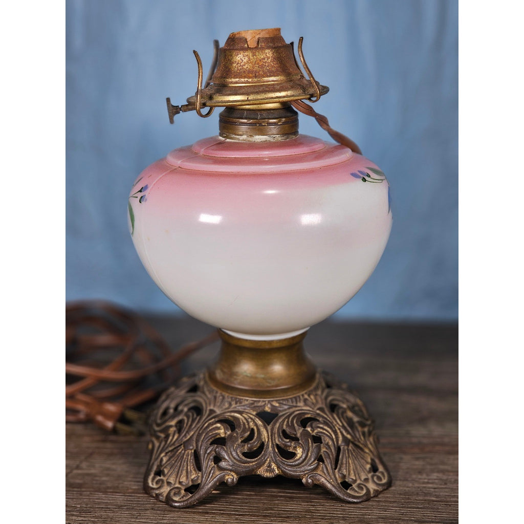 Vintage Hand-Painted Milk Glass Table Lamp | Pink Floral | Project Piece
